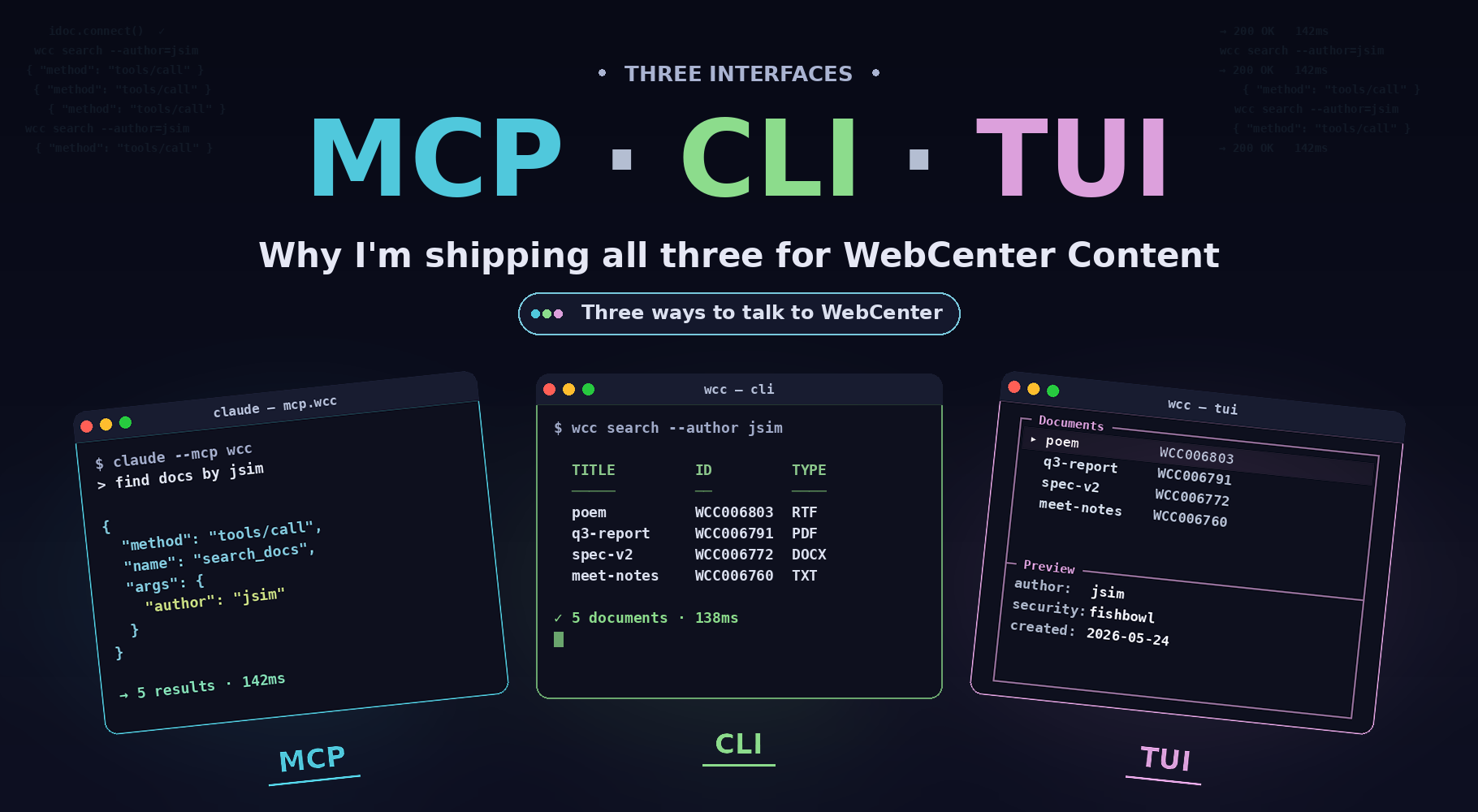 MCP, CLI, and TUI — Why I'm Shipping All Three for Oracle WebCenter Content